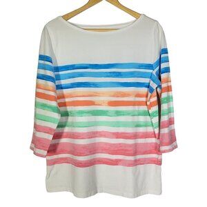 Talbots Women's Cotton/Spandex Water Color Striped 3/4 Sleeve top Size 1X